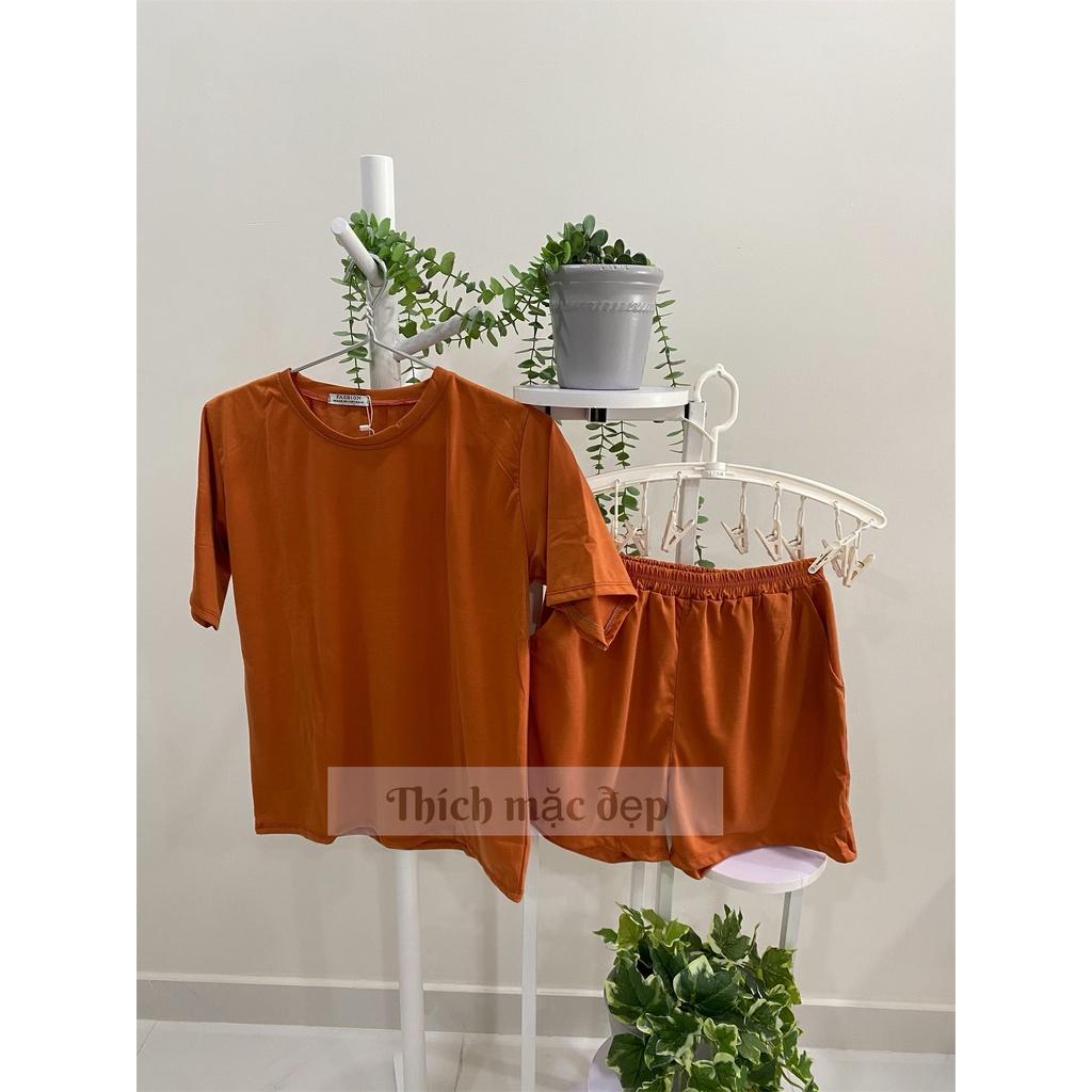 Đồ bộ nữ thun trơn cotton style hàn quốc tay ngắn quần đùi ngố xinh cute 01 màu đen nâu hồng Thích mặc đẹp 2021