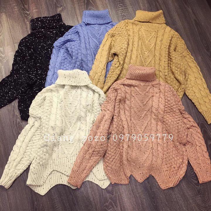 Áo len đốm cổ lọ chân sóng