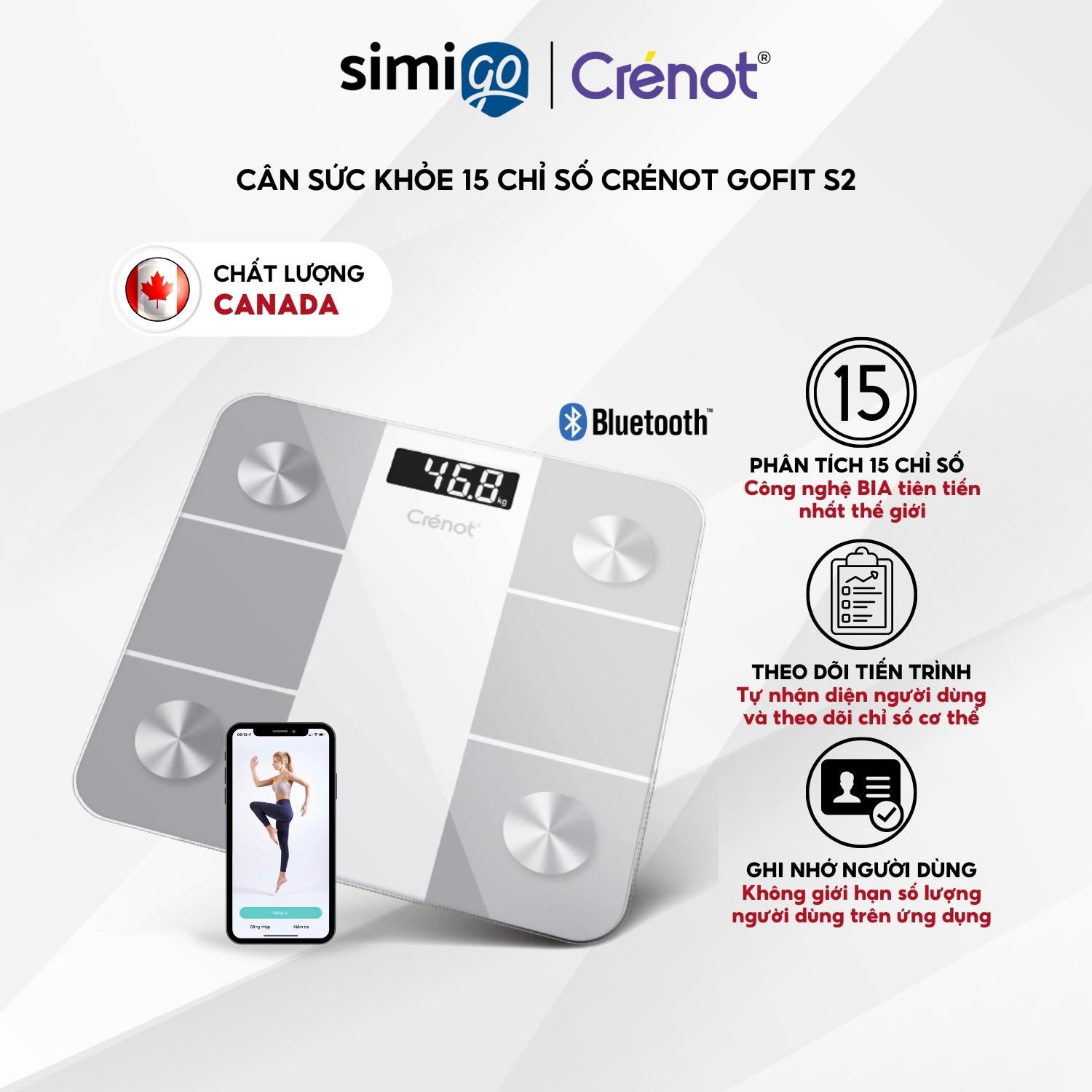 Cân điện tử sức khoẻ thông minh Crénot Health GoFit S2 kết nối bluetooth đo phân tích chỉ số cơ thể body fat scale can dien tu suc khoe thong minh Crenot