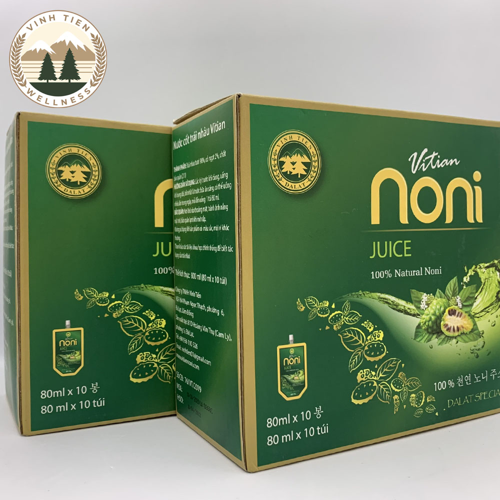 Nước Cốt Nhàu Cỏ Ngọt Vĩnh Tiến - Noni Fruit (Túi 80ml x 10 Túi) - Giảm đau xương khớp, chống viêm, làm đẹp da.