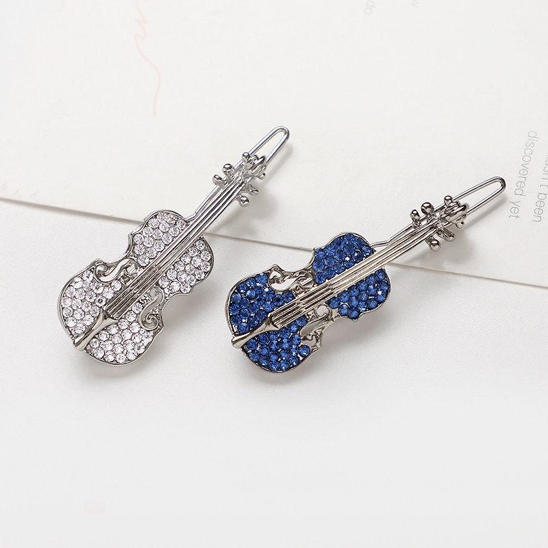 Kẹp tóc đàn violin đính đá Rhinestone kẹp tóc mái phụ kiện tóc