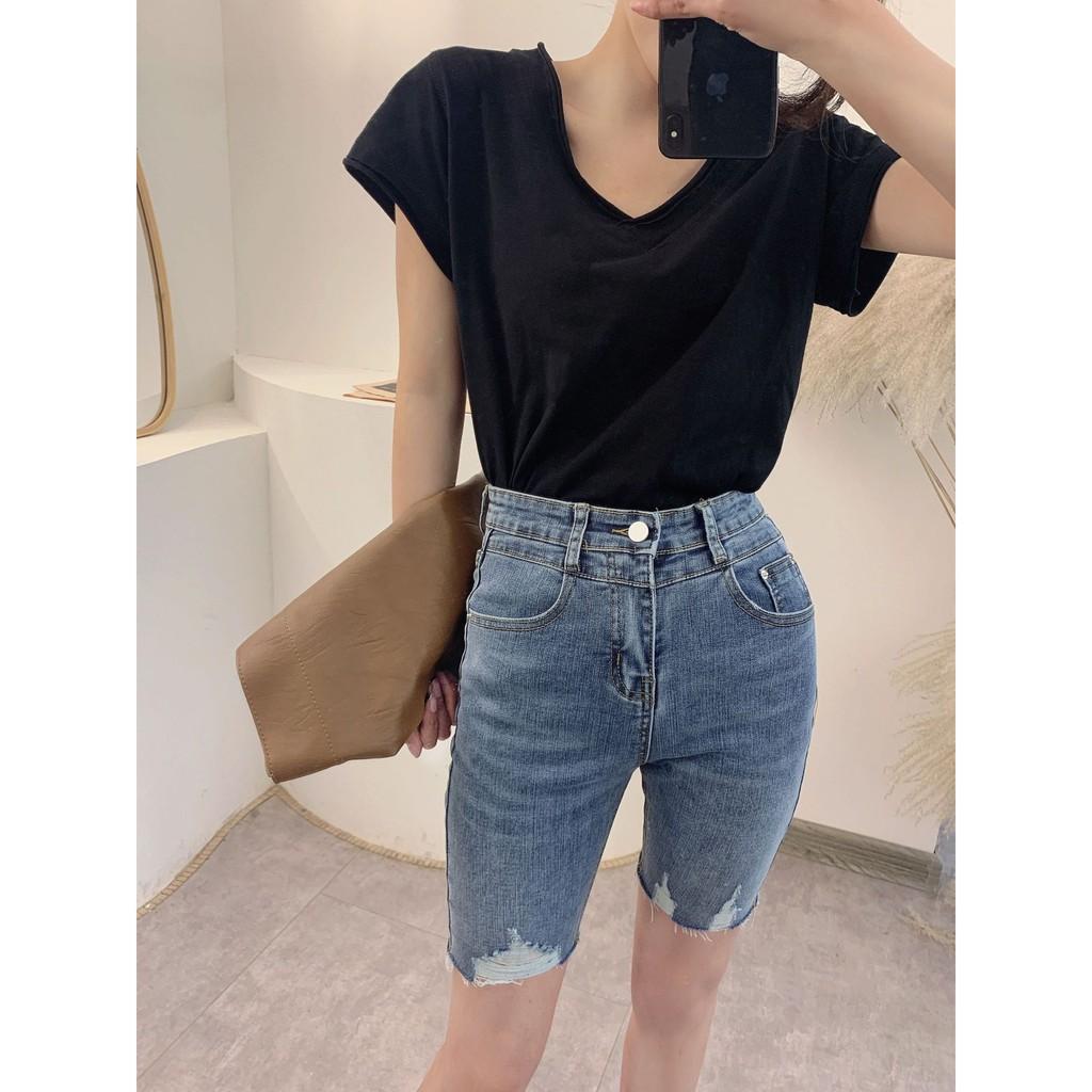 Quần bò ngố / lửng BIGSIZE lưng siêu cao, co dãn mạnh rách xước kiểu đẹp thời trang 90kg 3851