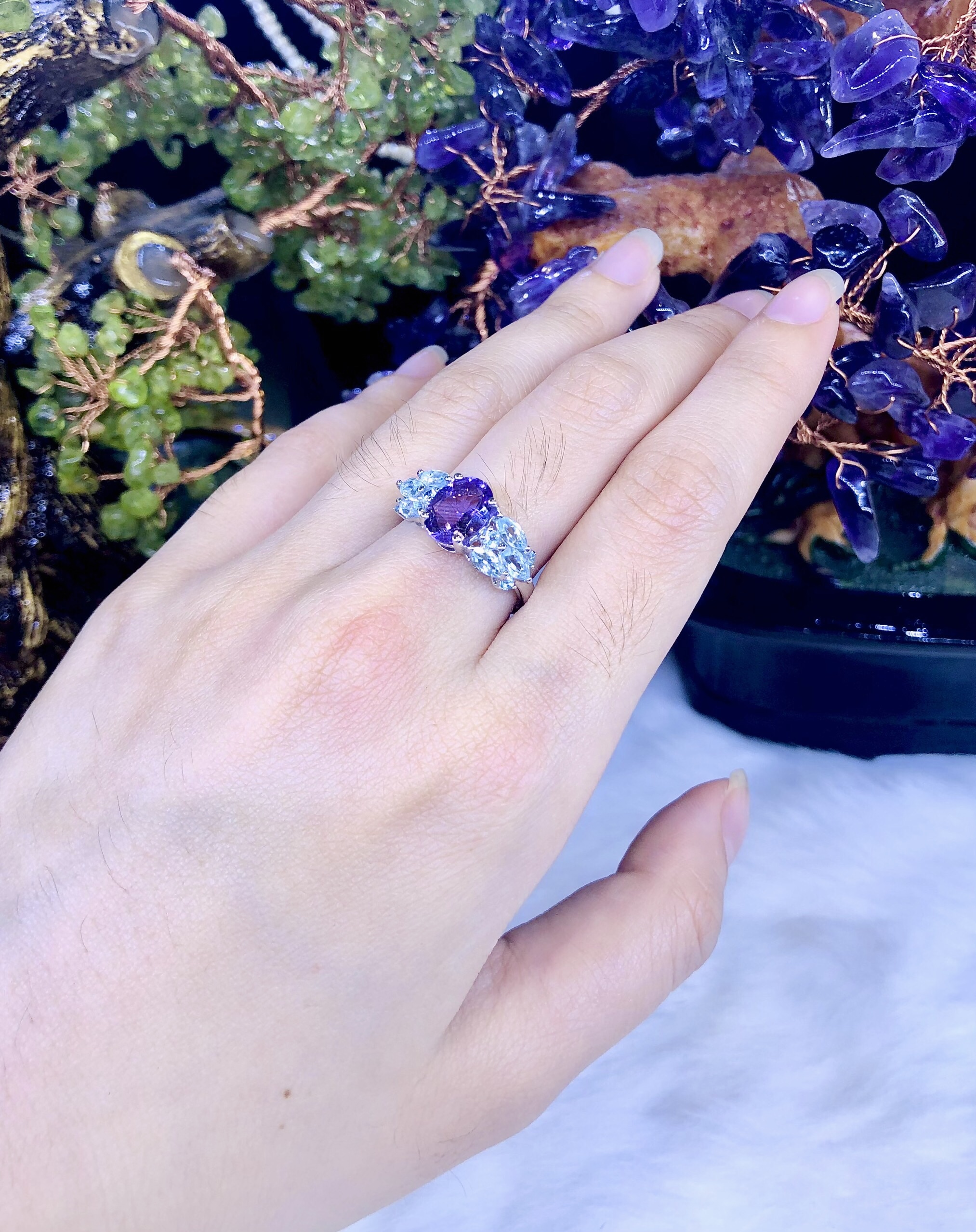 Nhẫn Nữ Bạc Ý Đính Amethyst và Topaz