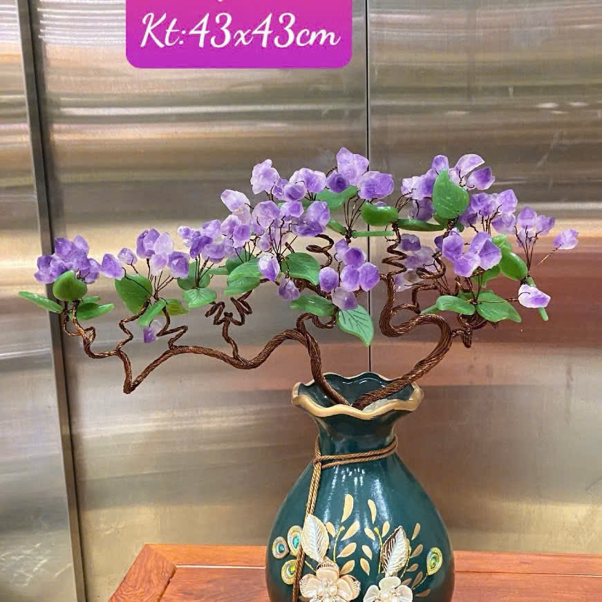 Cây Tài Lộc Thạch Anh Tím – Mầm Tinh Thể Tự Nhiên – Chậu Gốm Sứ Cao Cấp – Size 56×50 / 43×43