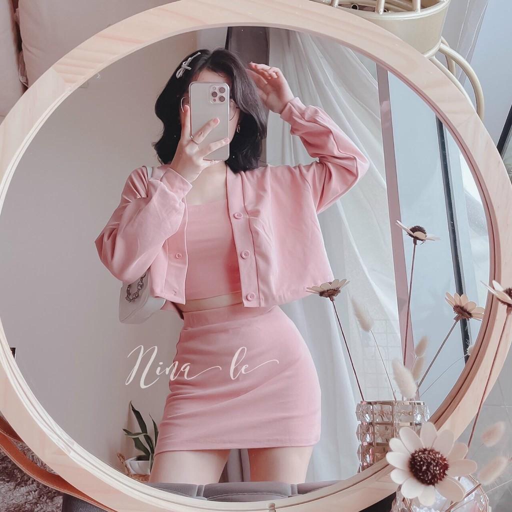 Sét bộ 3 món áo khoác áo 2s và chân váy siêu cute