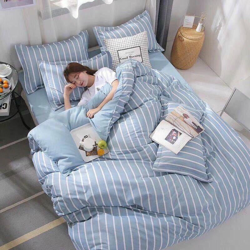Bộ chăn ga gối kẻ dọc Cotton Poly cao cấp LEEBedding, chăn ga Hàn Quốc, miễn phí bo chun drap ga giường theo yêu cầu