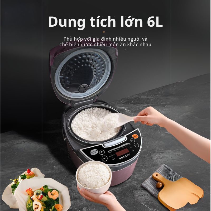 Nồi cơm điện đa năng SOKANY SK-07078 dung tích lớn 6L, bảo quản nhiệt thông minh, nấu cơm, hầm, hấp, tiện lợi mọi lúc mọi nơi - HÀNG CHÍNH HÃNG - DELIYA