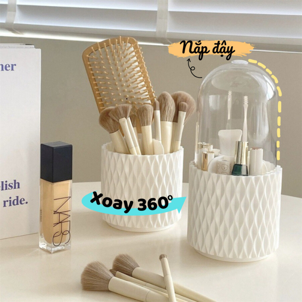 Hộp Đựng Cọ Trang Điểm Xoay 360 Độ Có Nắp Đậy Chống Bụi Thiết Kế Sang Trọng