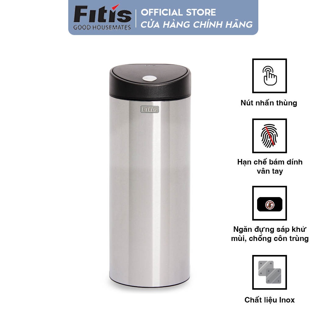 Thùng rác FITIS Nhấn Tròn Lớn RTL1-901 - Inox