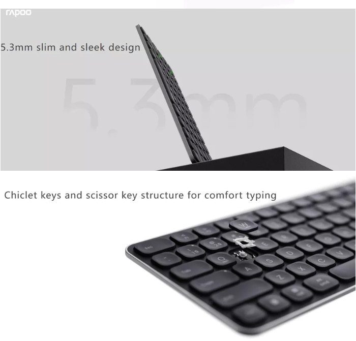 [ Hàng Chính Hãng ] Bàn phím không dây Rapoo E9050L - Bluetooth &amp; WIFI 2.4G - dùng cho Windows &amp; Mac - BH 24 tháng