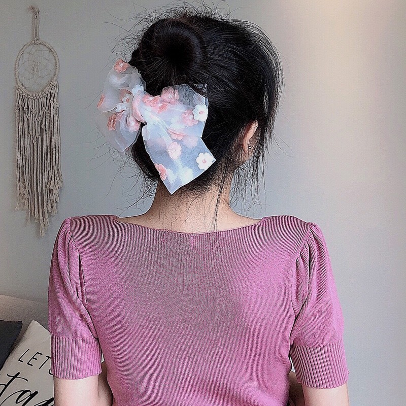 dây cột tóc scrunchies - kẹp tóc nơ hoa