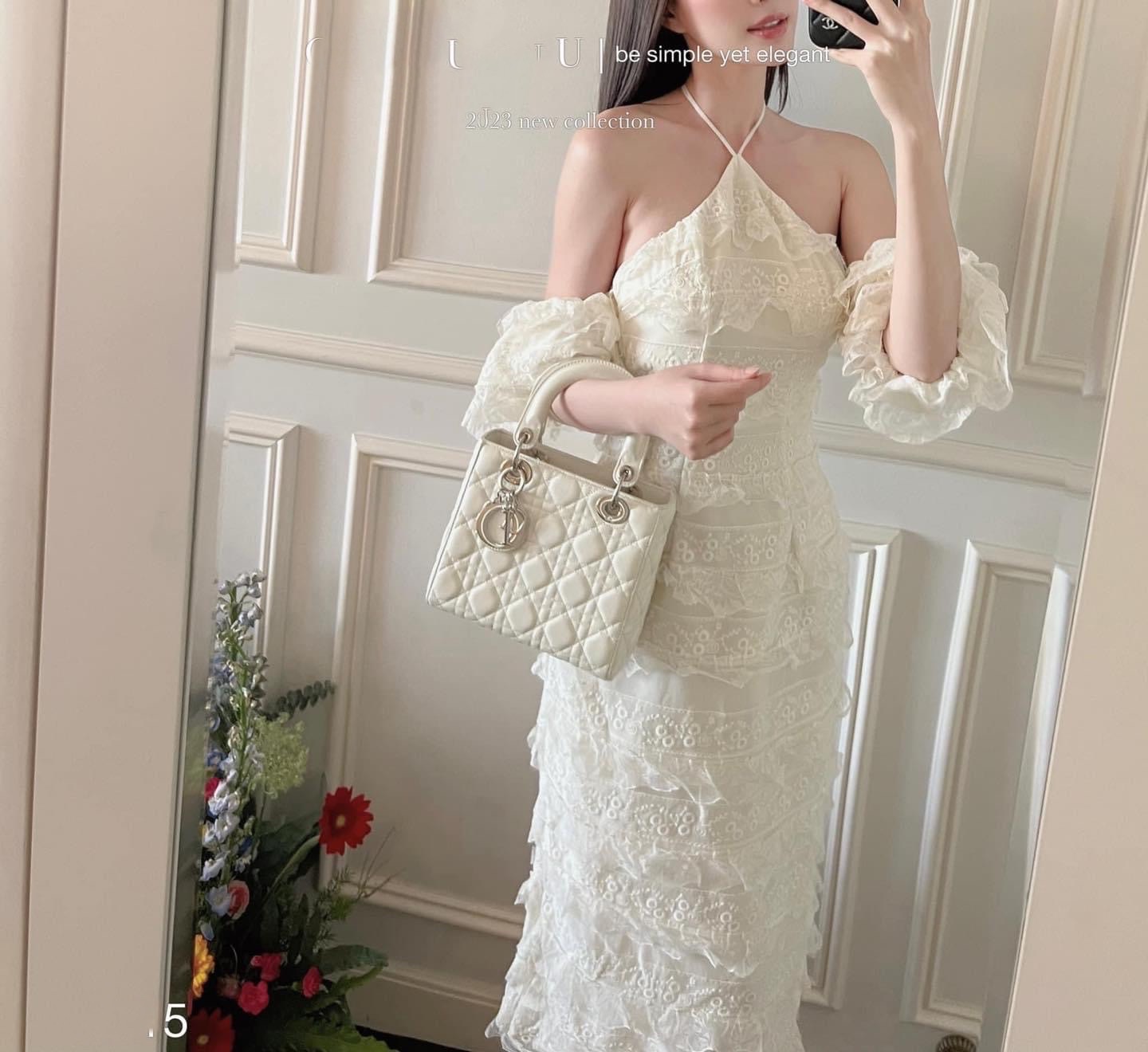 ĐẦM DÀI MIDI REN TRẮNG SUÔNG TRƠN DÂY CỔ YẾM TAY NGẮN TRỄ RỚT VAI BỒNG ÔM BODY ĐI TIỆC ĐI CHƠI ĐI BIỂN DẠO PHỐ