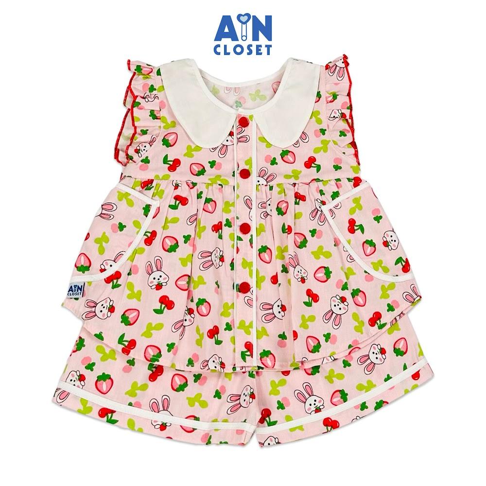 Bộ quần áo Ngắn bé gái họa tiết Thỏ Dâu hồng cotton - AICDBGI7D2DZ - AIN Closet
