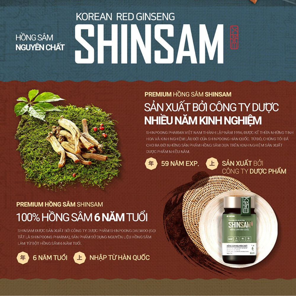 Hộp 180 Viên Uống Hồng Sâm Hàn Quốc  Hồng Sâm 6 Năm Tuổi SHINSAM Korean Red Ginseng - Hỗ Trợ Giảm Mệt Mỏi