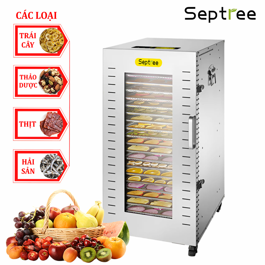 Máy sấy thực phẩm công nghiệp, dung tích 210 lít, 22 khay. Thương hiệu Mỹ cao cấp Septree DBC-22A. Hàng chính hãng