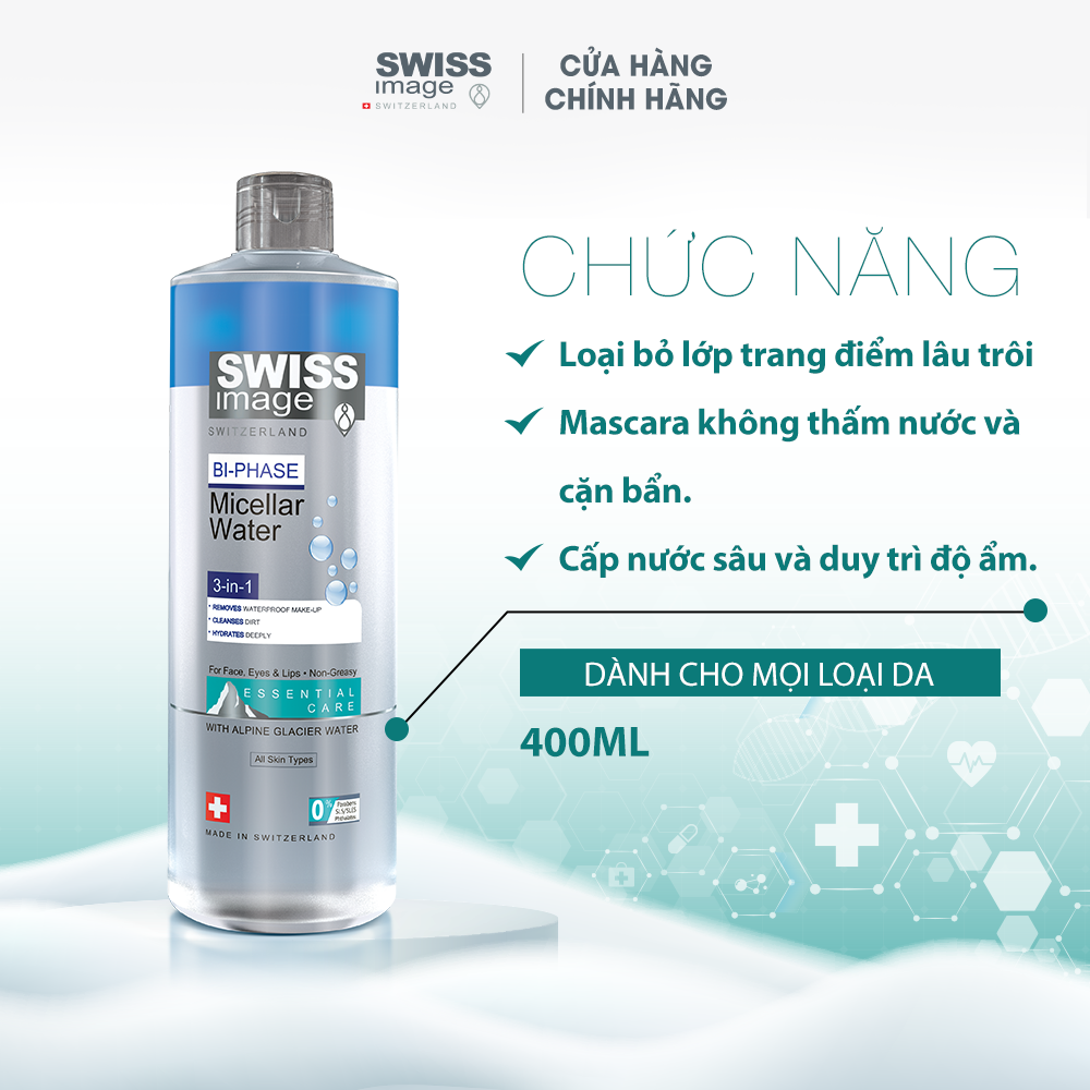 [Mua 1 Tặng 1]Nước tẩy trang 3 trong 1 sạch sâu ngừa mụn cho mọi loại da Swiss Image Bi-Phase Micellar Water 400ml