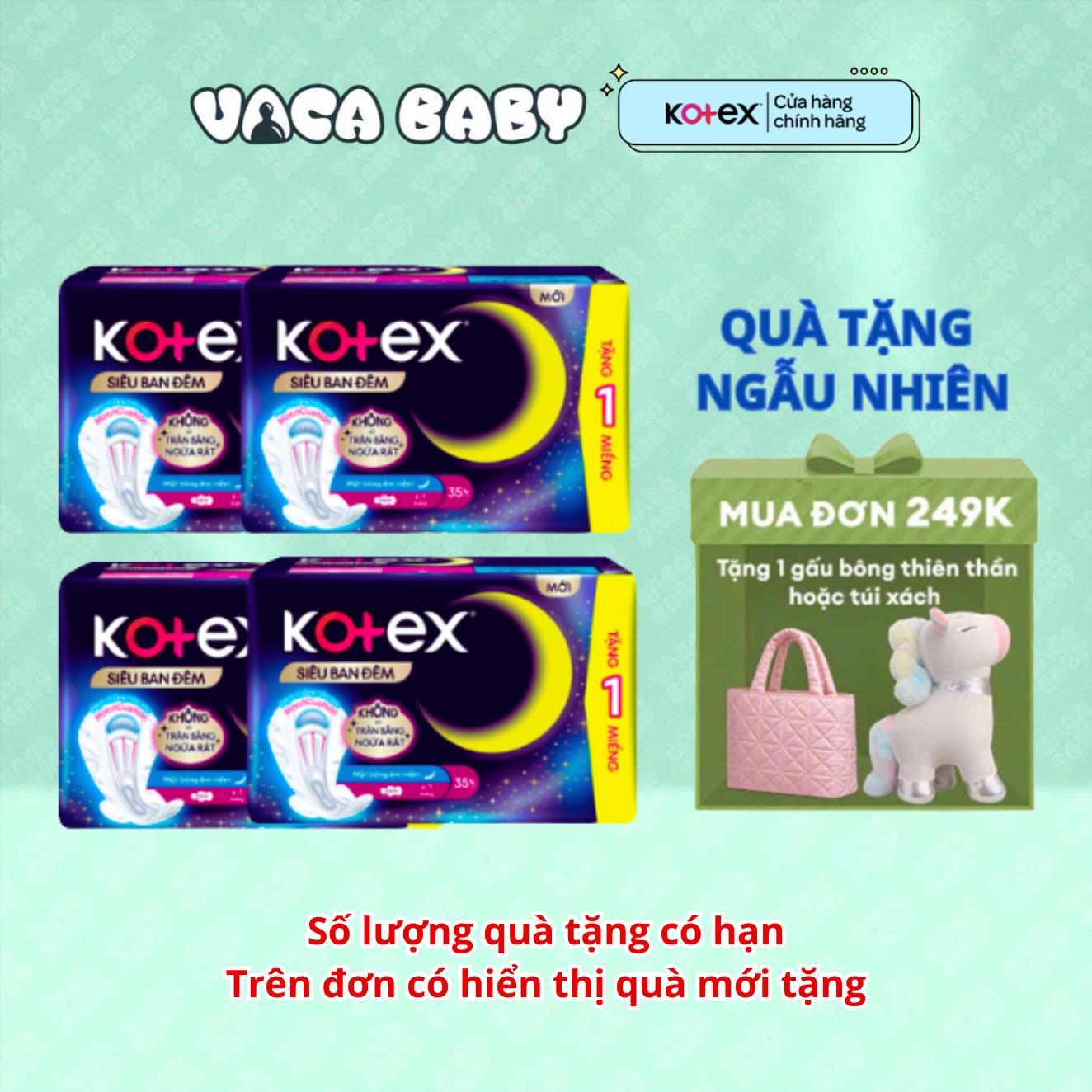 Combo 4 Gói Băng Vệ Sinh Kotex Siêu Ban Đêm MẶT BÔNG ÊM MỀM 35cm 8 Miếng
