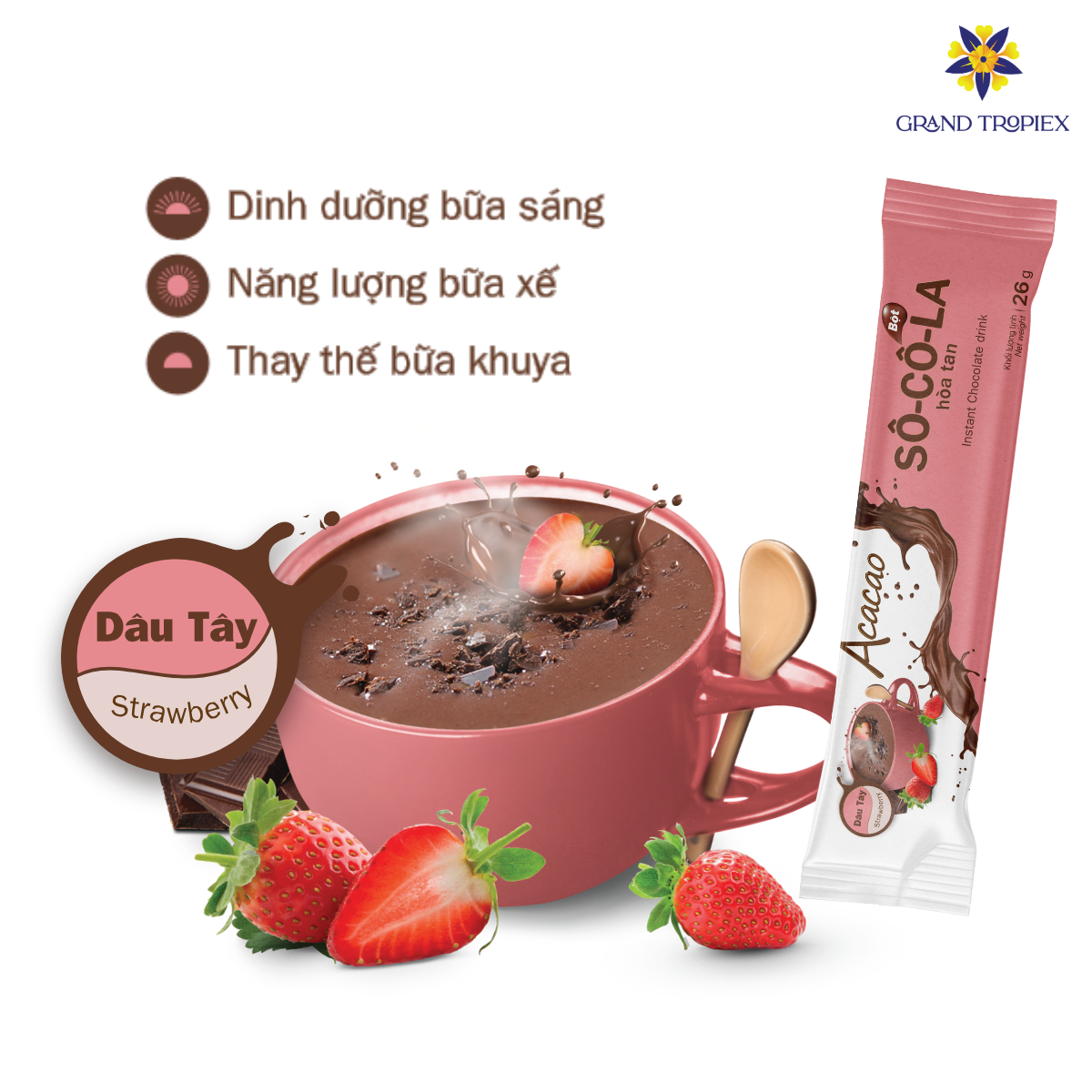 Bột socola Acacao hòa tan uống liền rất tiện lợi, giúp nạp năng lượng nhanh chóng - Hộp 286g