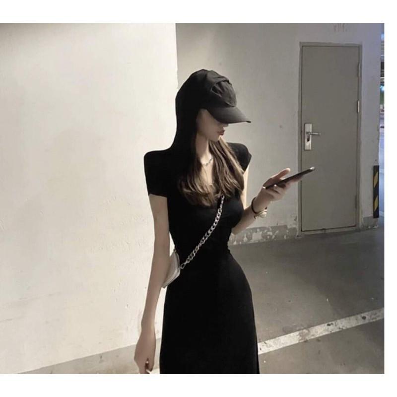 Đầm váy nữ maxi body đen xẻ dài tôn dáng