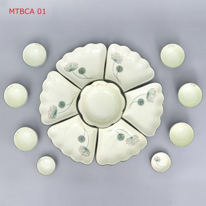 Set bát đĩa hoa mặt trời 15 món. Gốm sứ Bát Tràng
