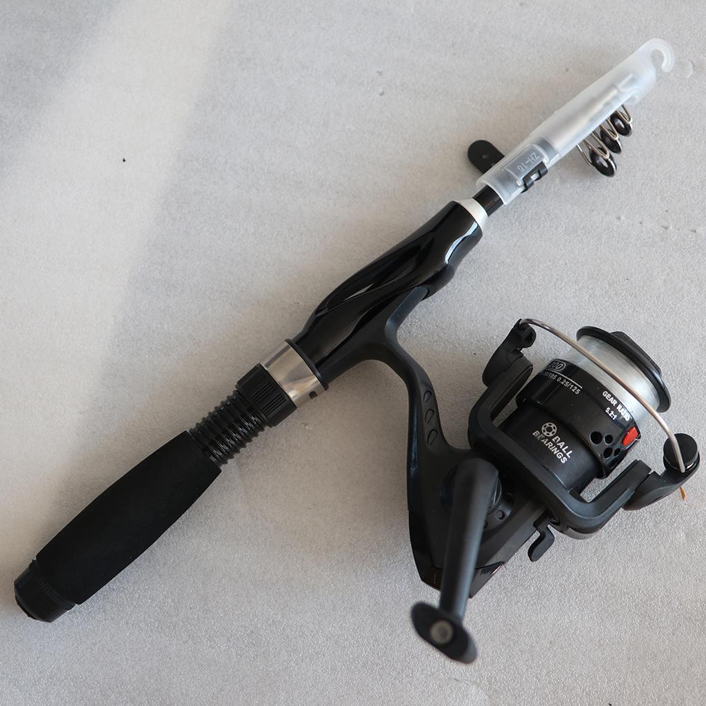 2xTelescopic Fishing Pole Reel Children Reel Youth Tackle Box Black