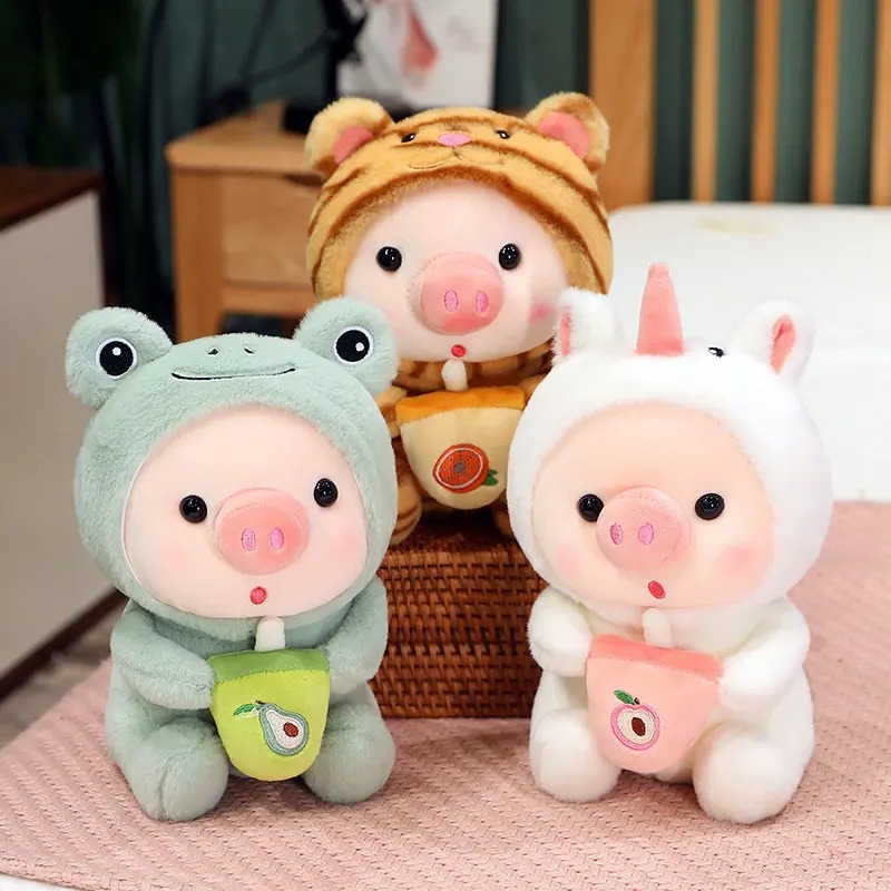 Thú nhồi bông Heo cosplay ôm bình sữa đáng yêu - Size 20 - 55 cm - Nhiều màu - Quà tặng gấu bông heo nhồi bông dễ thương - Gối ôm mềm mịn cho bé
