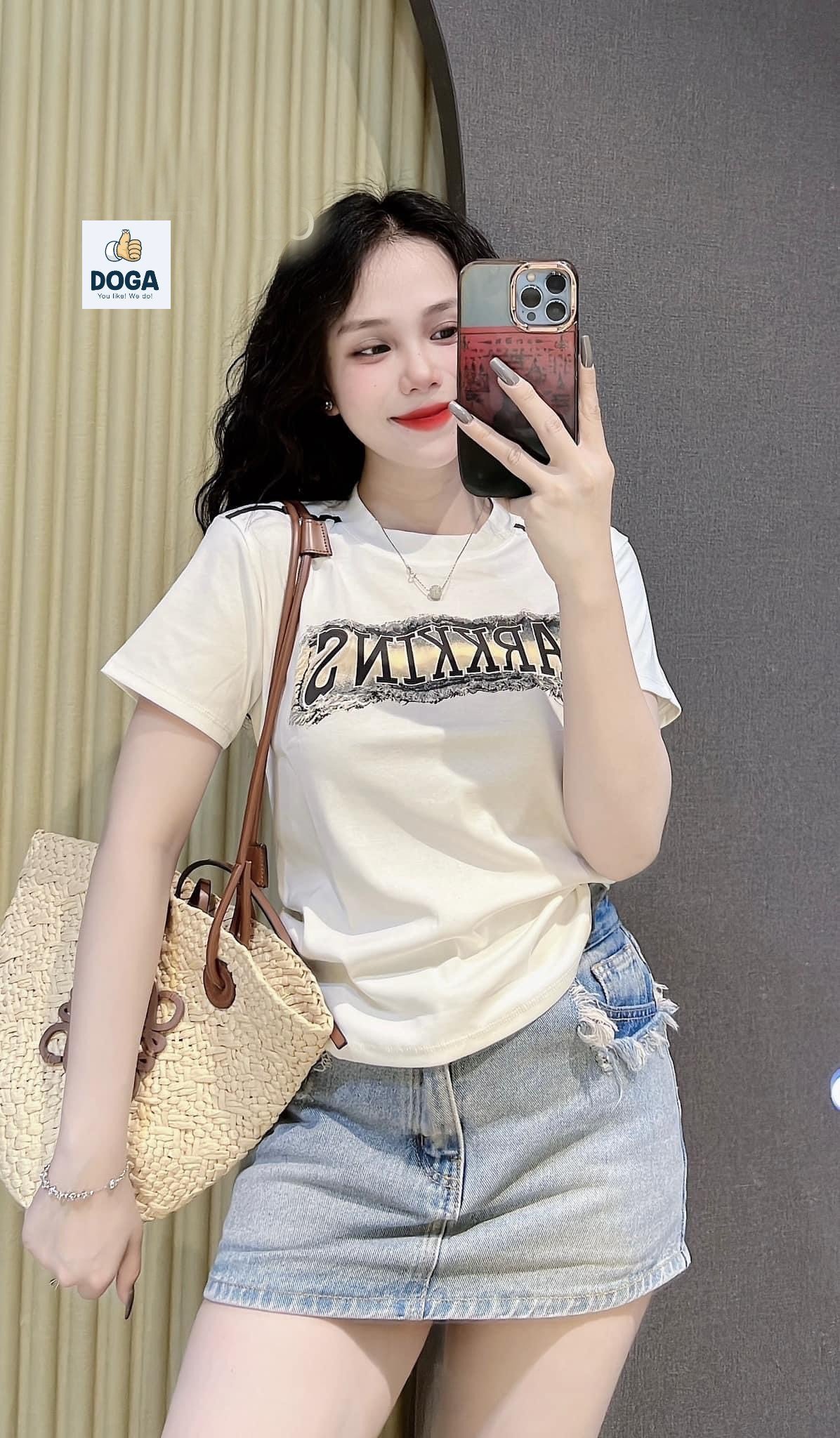 áo thun nữ BORIP from vừa vặn tay ngắn cổ tròn 5 màu DOGA trẻ trung chất liệu borip cotton không xù lông M160