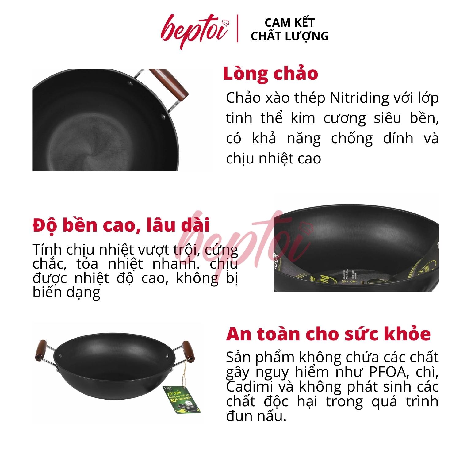 Chảo xào thép sâu lòng Nitriding Green Cook GCW01 dùng được trên tất cả các loại bếp