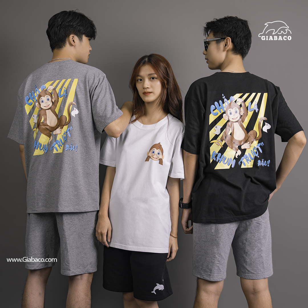 T-shirt LUCKY MONKEY Giabaco Unisex TS2201-100% Cotton Cao Cấp