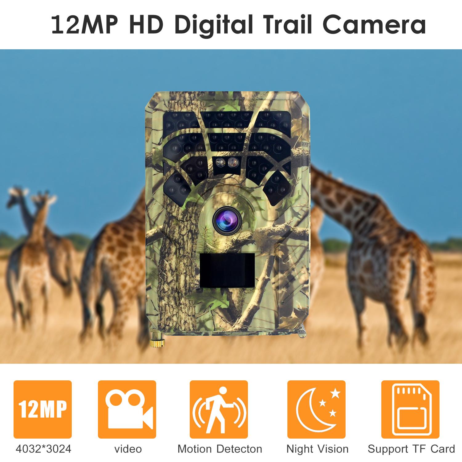 Digital Trail Camera 12MP HD Hunting & Trail Camera Motion Activated Night Infrared Vision Waterproof 46pcs IR Lights