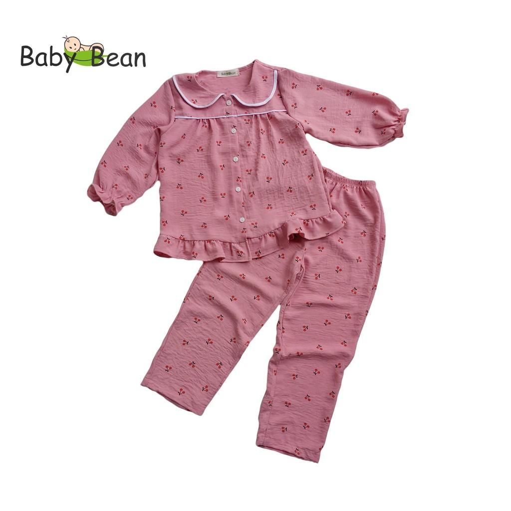 Đồ Bộ Đũi Tay Dài Cổ Sen Cài Nút Bé Gái BabyBean