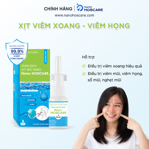 Xịt mũi xoang Nano HOSCARE 20ml - Giảm viêm xoang, nghẹt mũi, viêm mũi, viêm họng