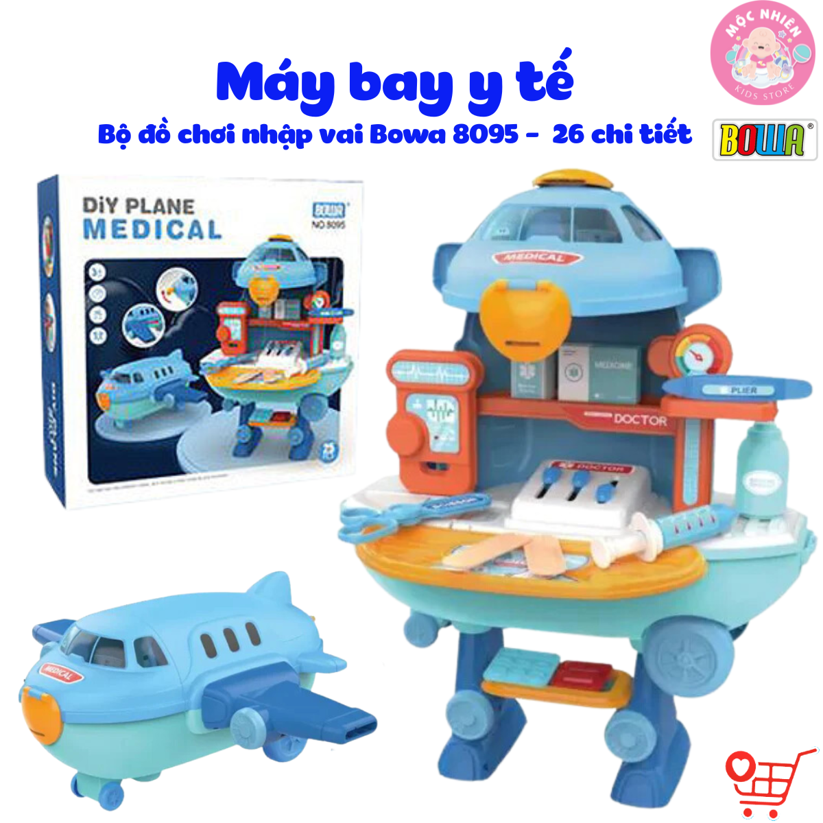 Đồ Chơi Hướng Nghiệp Nhập Vai BOWA 8095 - Máy Bay Y Tế 2 trong 1 (26 Chi Tiết)