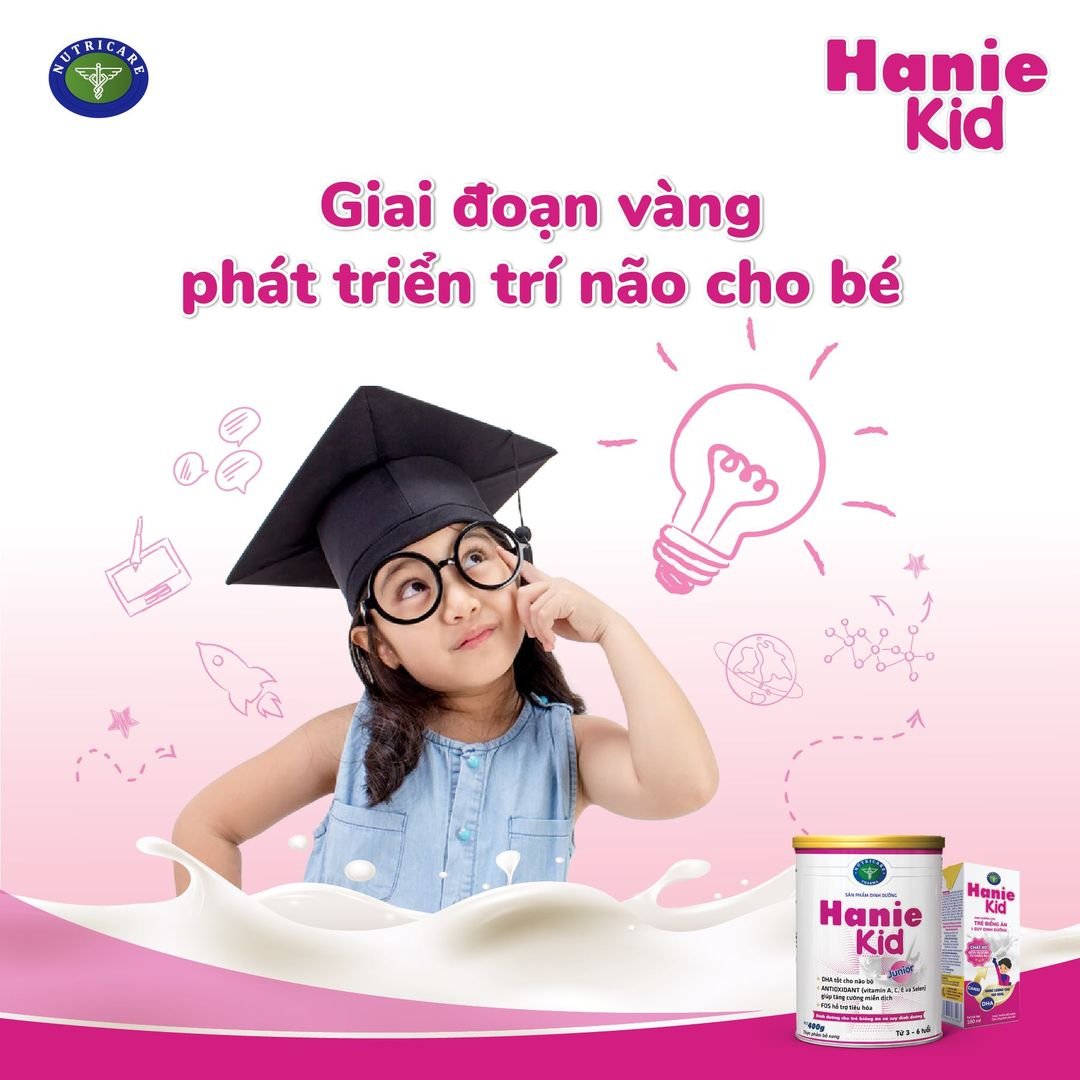 Sữa bột tốt cho bé Nutricare Hanie Kid 1+, dinh dưỡng cho trẻ biếng ăn, suy dinh dưỡng (400g)