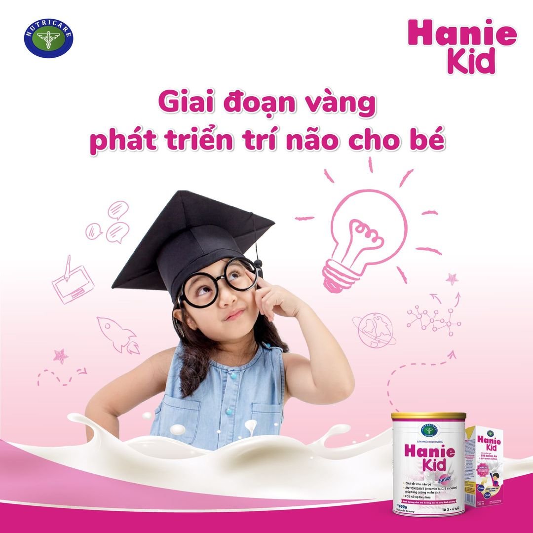 Sữa bột Nutricare Hanie Kid 2+ dinh dưỡng chuyên biệt cho trẻ biếng ăn, suy dinh dưỡng (850g)