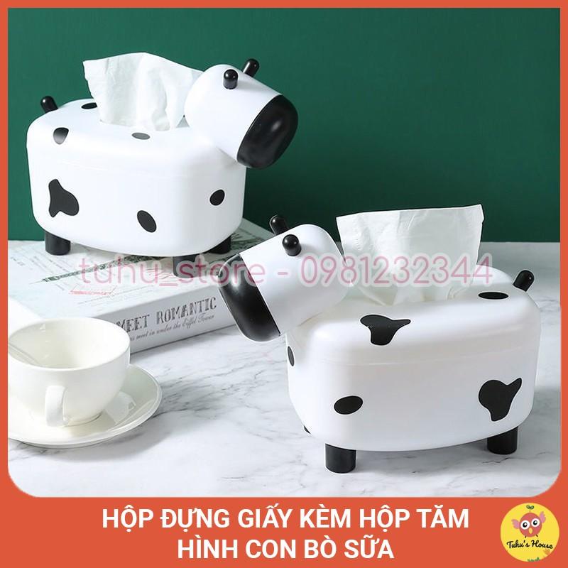 Hộp đựng khăn giấy hình con bò kèm hộp tăm 2 trong 1 dễ thương, tiện lợi