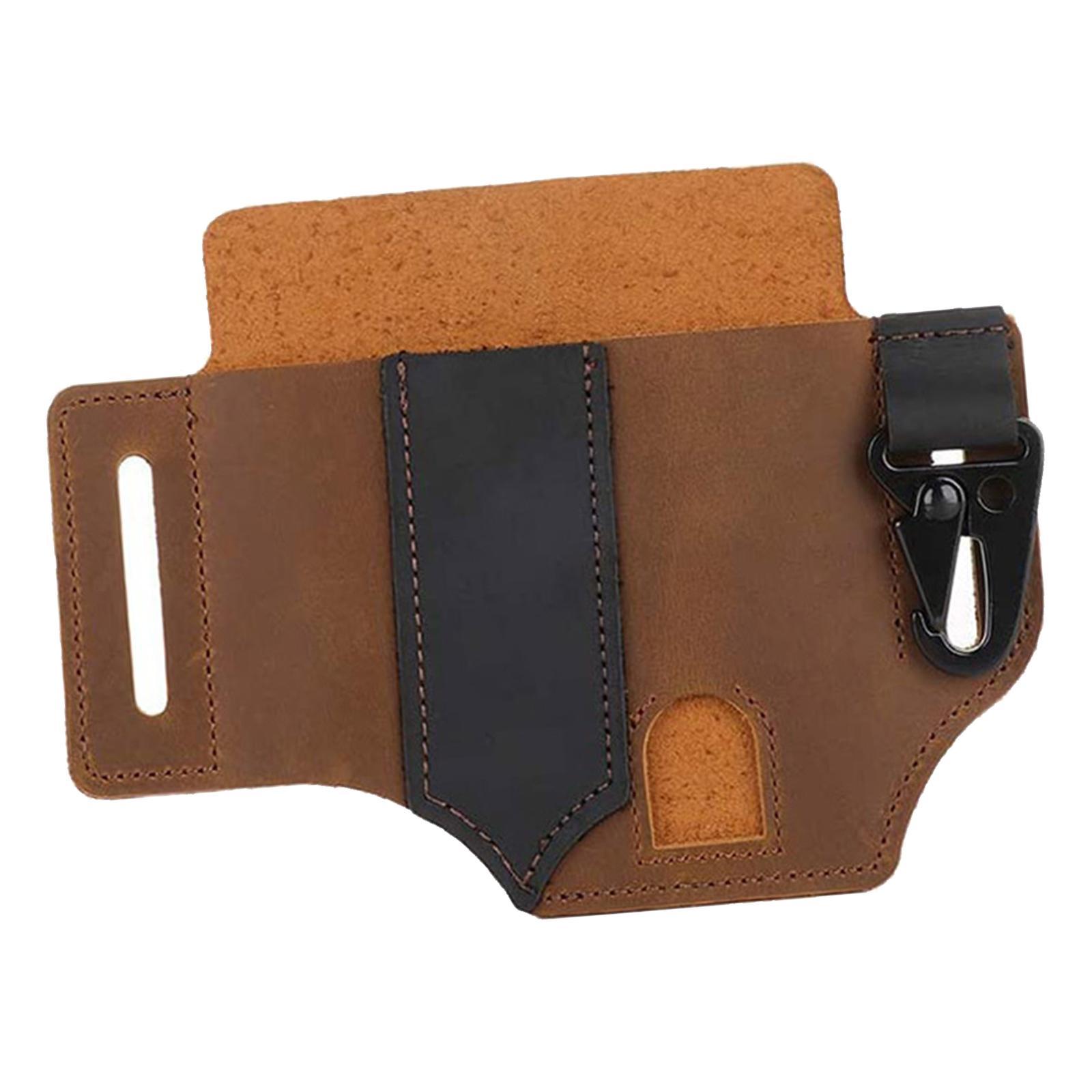 Leather Sheath for Belt, Multitool Sheath with Loops, Pocket Organizer for Men, Flashlight Holder Sheath Tool Pouch for Gears