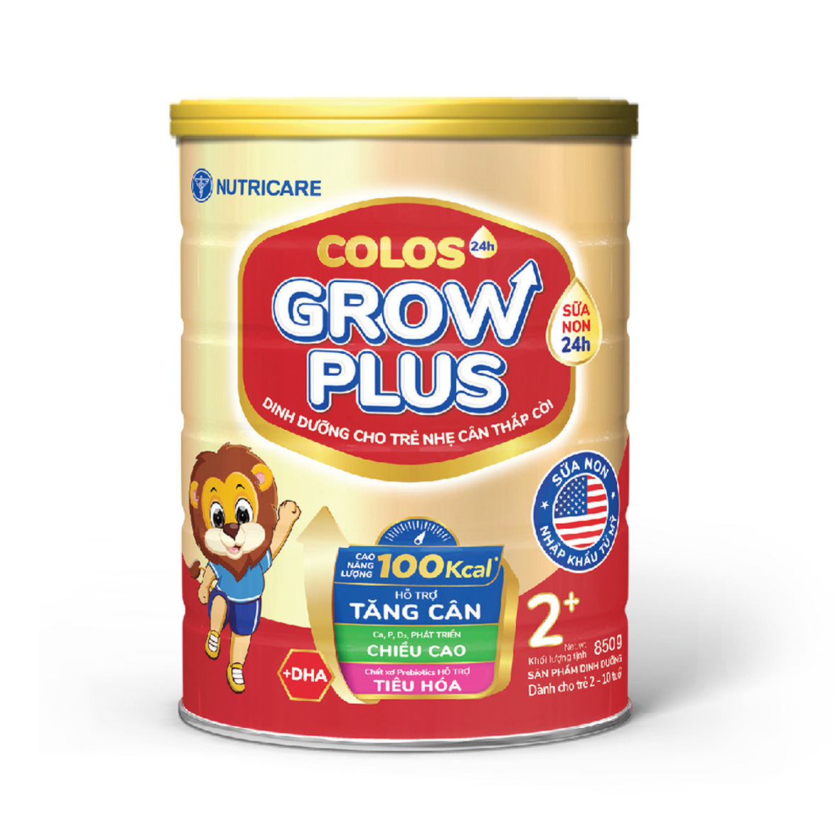 Sữa bột Nutricare Colos 24h Grow Plus 2+ giúp trẻ phát triển toàn diện (850g)