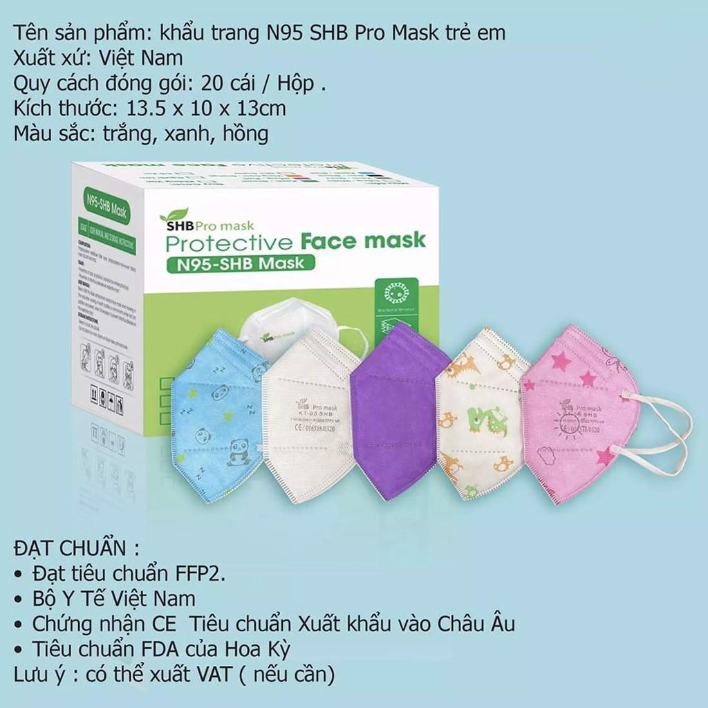 Khẩu Trang N95 Trẻ Em SHB Pro Mask - FFP2 - 4 Lớp - Nhiều Màu cho bé từ 3-12 tuổi