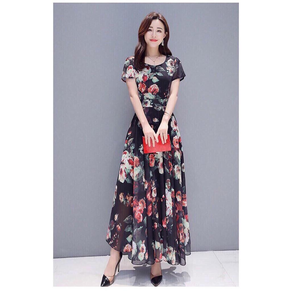 ĐẦM MAXI HOA HỒNG DÁNG DÀI SANG TRỌNG GH280511