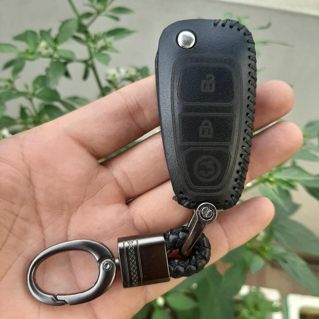 Bao da chìa khoá ôtô Ford Ranger XLS, XLT 2014-2017, Ecosport, Mazda BT50 chìa gấp nhỏ_Da bò thật - Khắc tên SĐT