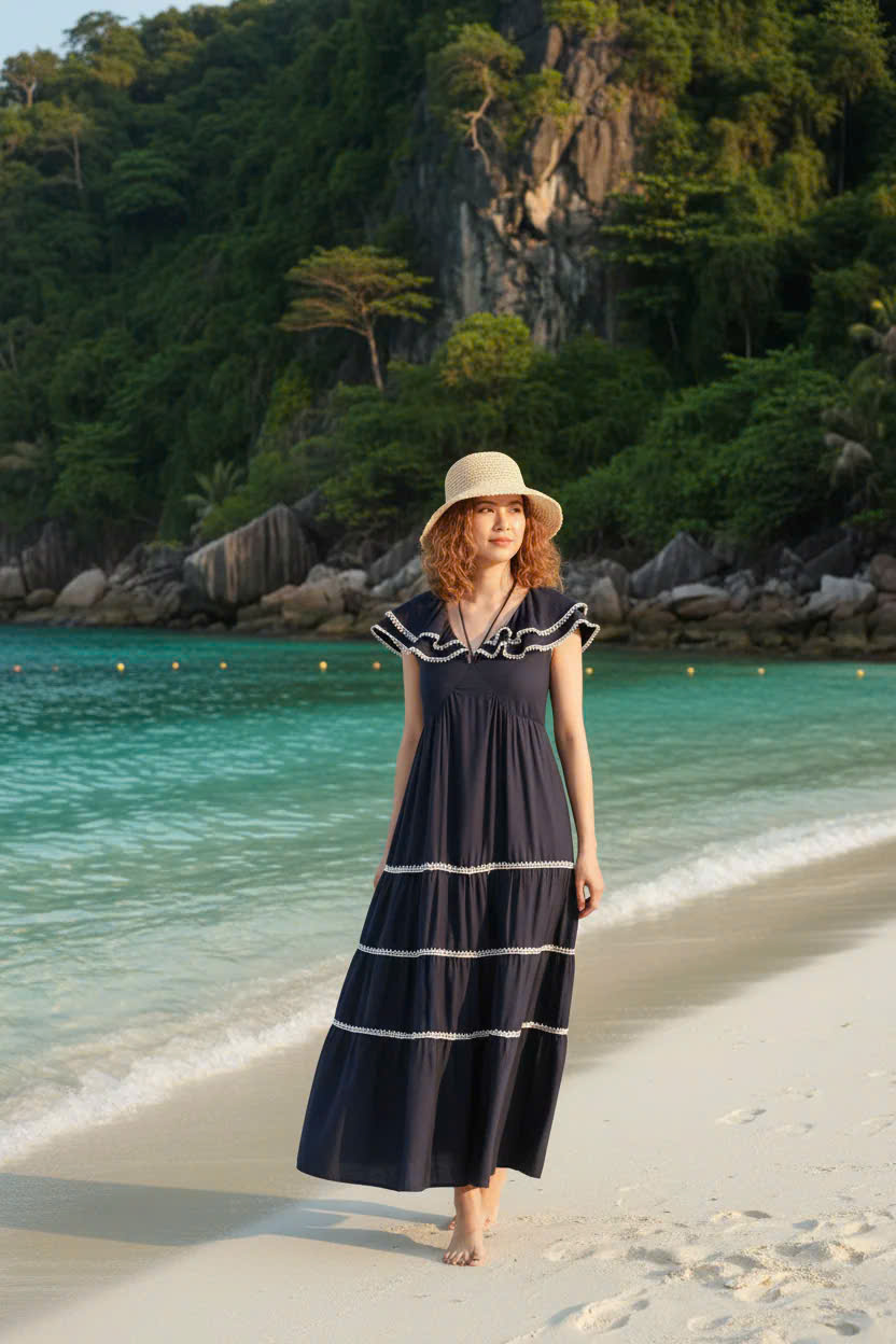 Đầm Maxi Thâm Lam Xanh Navy Dre175 Thời trang Hity