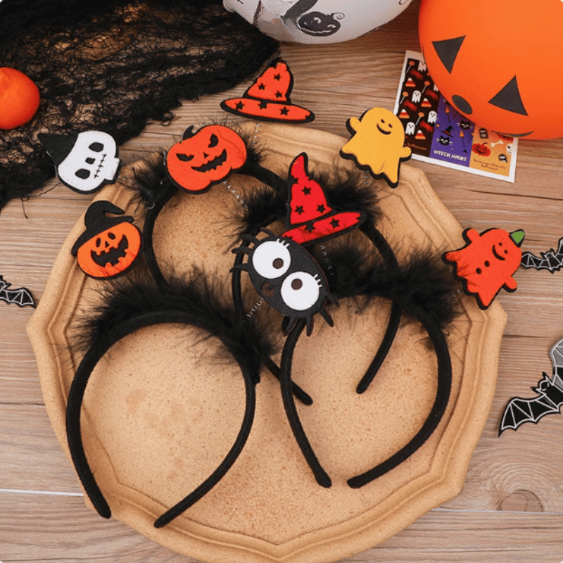 Băng đô dự tiệc khiêu vũ phụ kiện tóc đầu lâu ma quái,vòng tóc đen bí ngô Halloween