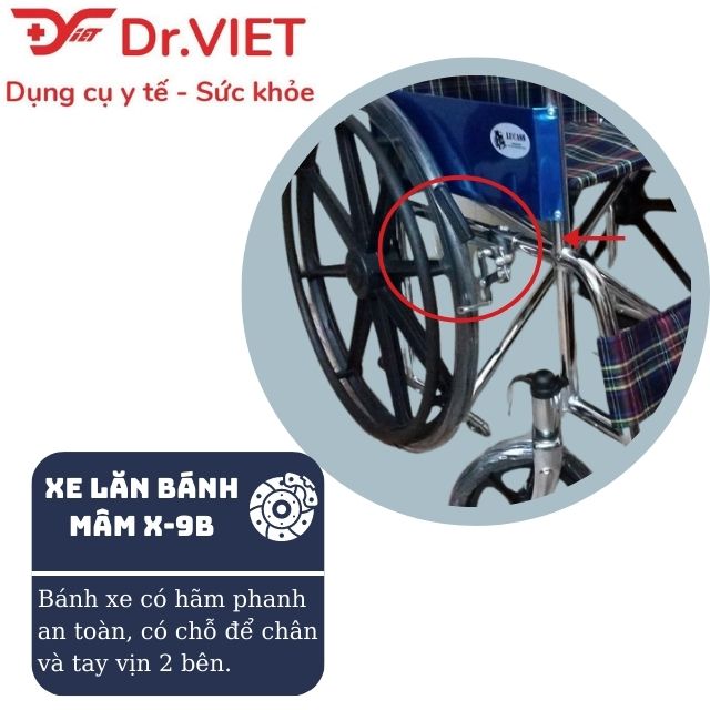 Xe lăn tay Lucass X-9B bánh mâm đúc CHÍNH HÃNG - Hỗ trợ di chuyển cho người già, người khuyết tật, chỗ ngồi và tựa lưng làm bằng vải bạt nhựa, bánh xe bằng cao su đặc, có thiết kế vòng lăn, hãm bánh xe an toàn