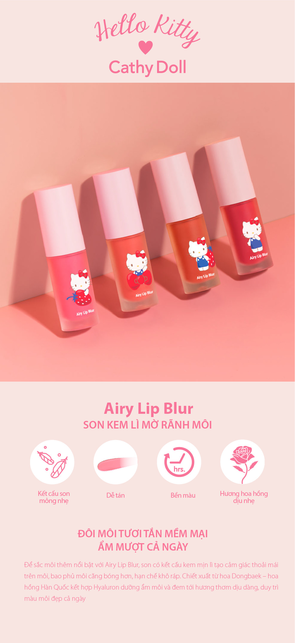 Son kem lì Hello Kitty Cathy Doll Airy Lip Blur 4g