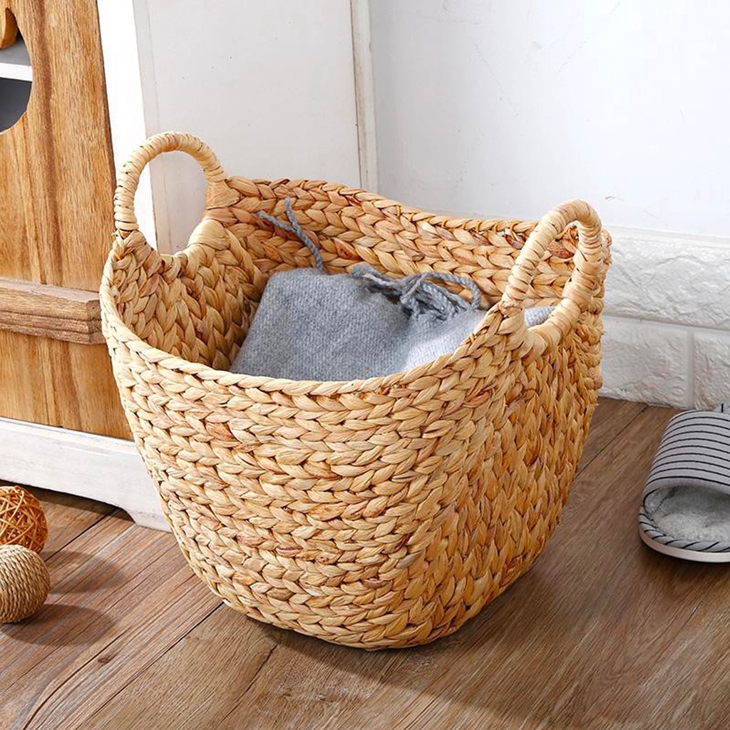 Sọt Cói URSPACE Đựng Đồ, Quần Áo, Sách Báo có quai cầm tròn tiện dụng / ROUND  HYACINTH STORAGE BASKET