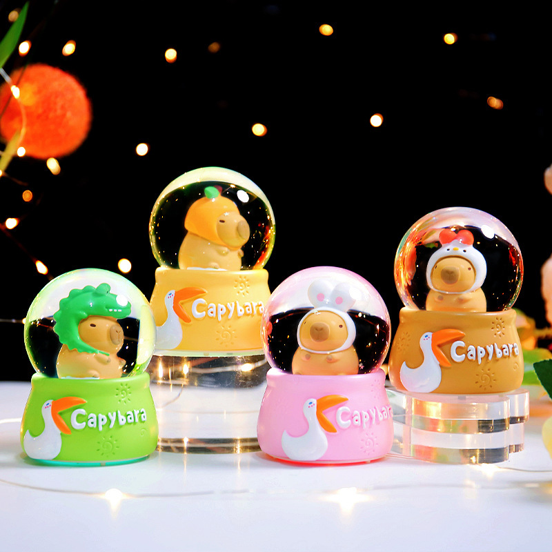 Quả Cầu Pha Lê Capybara Có Đèn Nhấp Nháy Đổi Màu Đồ Chơi Mô Hình Trang Trí Chuột Lang Nước Decor Quà Tặng Lưu Niệm