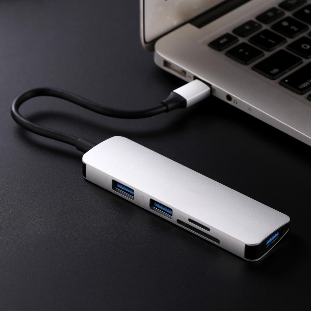 USB Hub Adapter, Type-C to USB 3.0 Converter and Card Reader for SD TF For