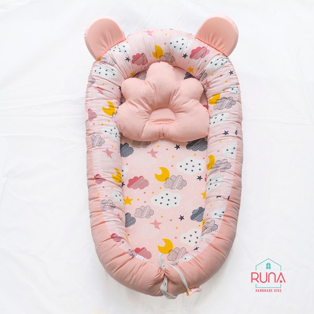 Đệm ngủ cho bé Nôi ngủ chung giường cho bé sơ sinh Runa Kids vải Cotton Hàn thoáng mát giúp bé ngủ ngon chống giật mình