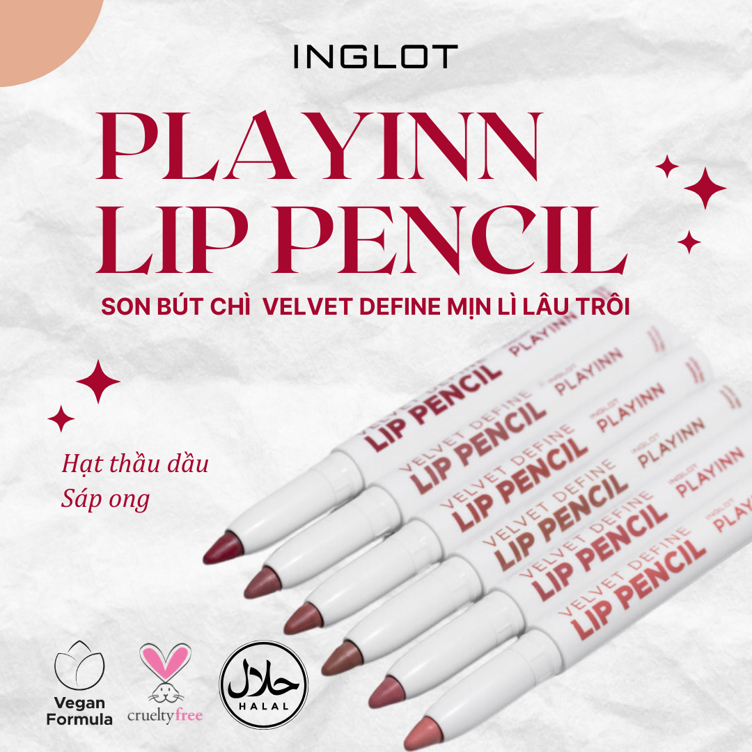 Son bút chì mịn lì lâu trôi Playinn Velvet Define Lip Pencil Inglot (4.5g)